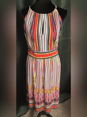 London Times Multicolor Striped Halter Midi Dress